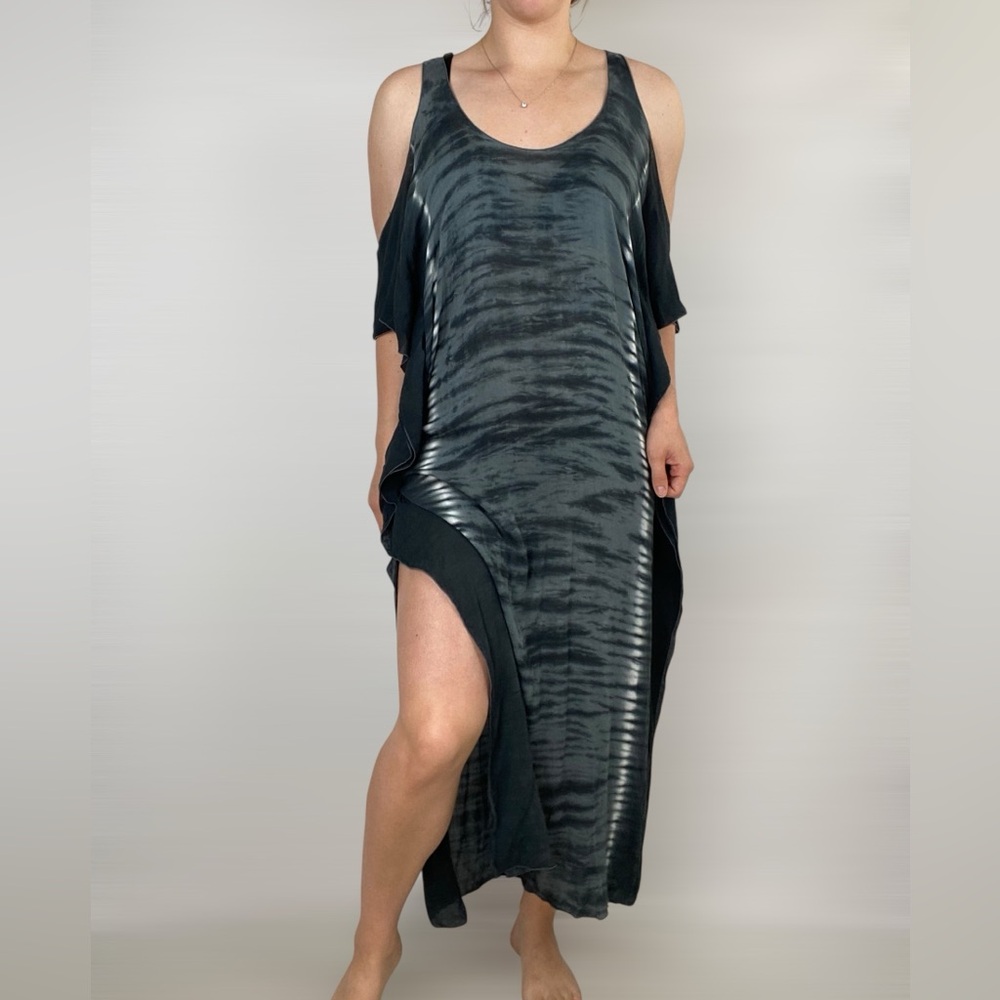 INDAH Catherine Tie Dye Cut Out Off The Shoulder Maxi Sheath Dress